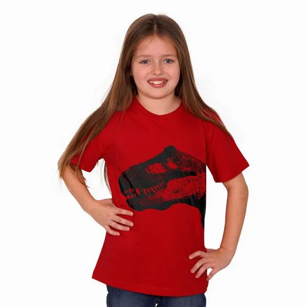 HANDGEDRUCKT HANDGEDRUCKT "T-Rex" Kinder T-Shirt reine Bio Baumwolle (kbA), Red, – Produktbild 1 von 3