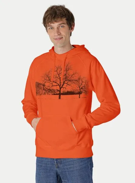 Peaces.bio - handbedruckte Biomode Peaces.bio - handbedruckte Biomode Herren Kapuzenpulli Landscape, Orange, – Produktbild 2 von 3