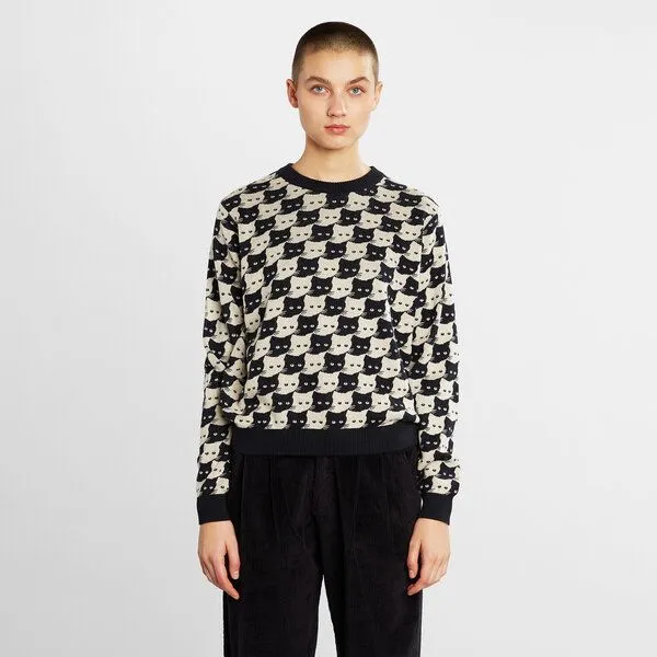Dedicated DEDICATED Damen Strickpullover Arendal Cats aus Biobaumwolle - Schwarz Weiß, Schwarz weiß, – Produktbild 1 von 3