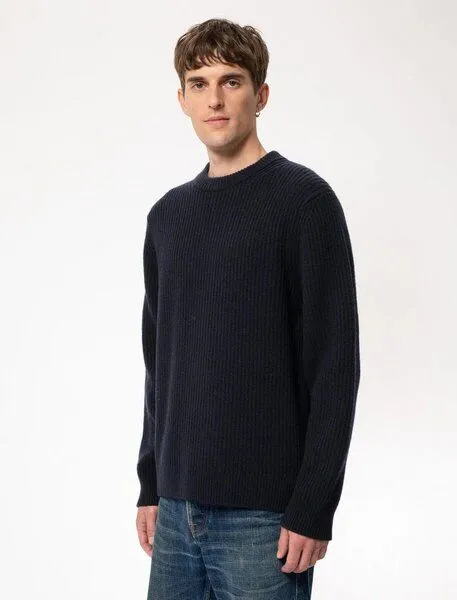 Nudie Jeans Nudie Jeans Woll-Strickpullover August, Navy, – Produktbild 1 von 3