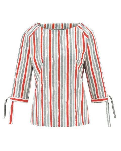 HempAge HempAge Damen gestreifte Halbarmbluse Hanf/Biobaumwolle, Crab(orange), – Produktbild 1 von 4