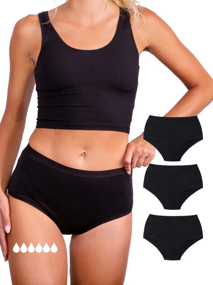 Taynie Taynie Periodenslip Comfort ultra - Periodenunterwäsche sehr starke Blutung - Damen (Spar-Set, 3-St., 3er-Pack) Auslaufsichere Periodenunterwäsche / Periodenslip aus Bio Baumwolle, Schwarz, – Produktbild 2 von 5