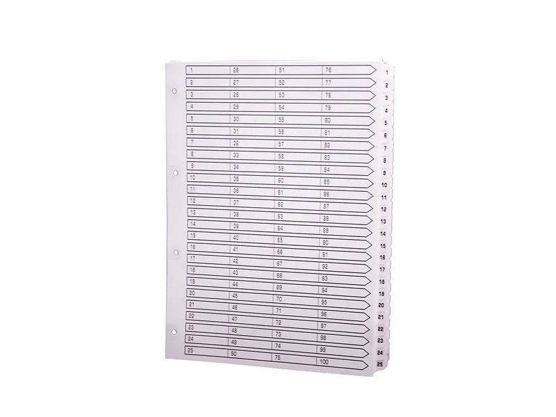 Exacompta 2 Exacompta Register, 100 bedruckte Taben numerisch, 160 g/m², DIN A4, weiß – Produktbild 1 von 1