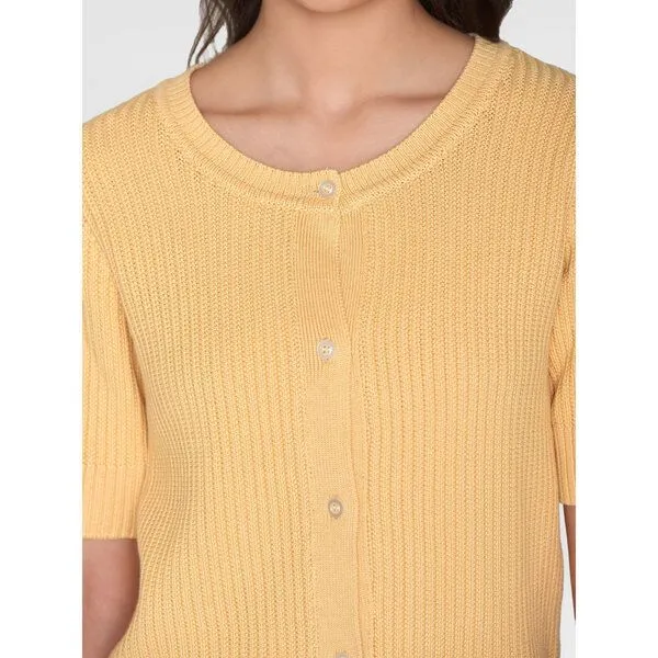KnowledgeCotton Apparel KnowledgeCotton Apparel Gestrickter Kurzarm Cardigan aus Bio-Baumwolle und Modal, Gelb (impala), – Produktbild 4 von 4