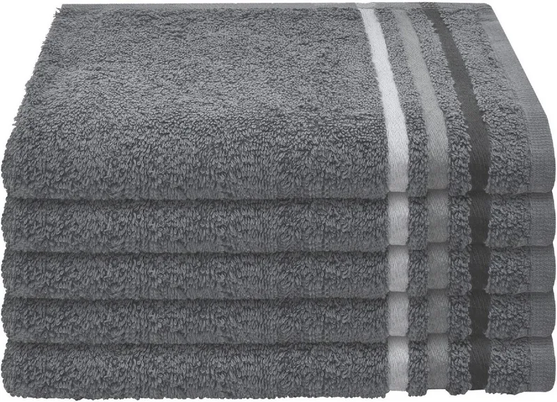 Schiesser Schiesser Gästehandtücher Skyline Color aus 100 % Baumwolle mit eleganter Streifenbordüre, Frottier (Set, 5-St), OEKO-TEX® MADE IN GREEN, Grau, – Produktbild 6 von 6