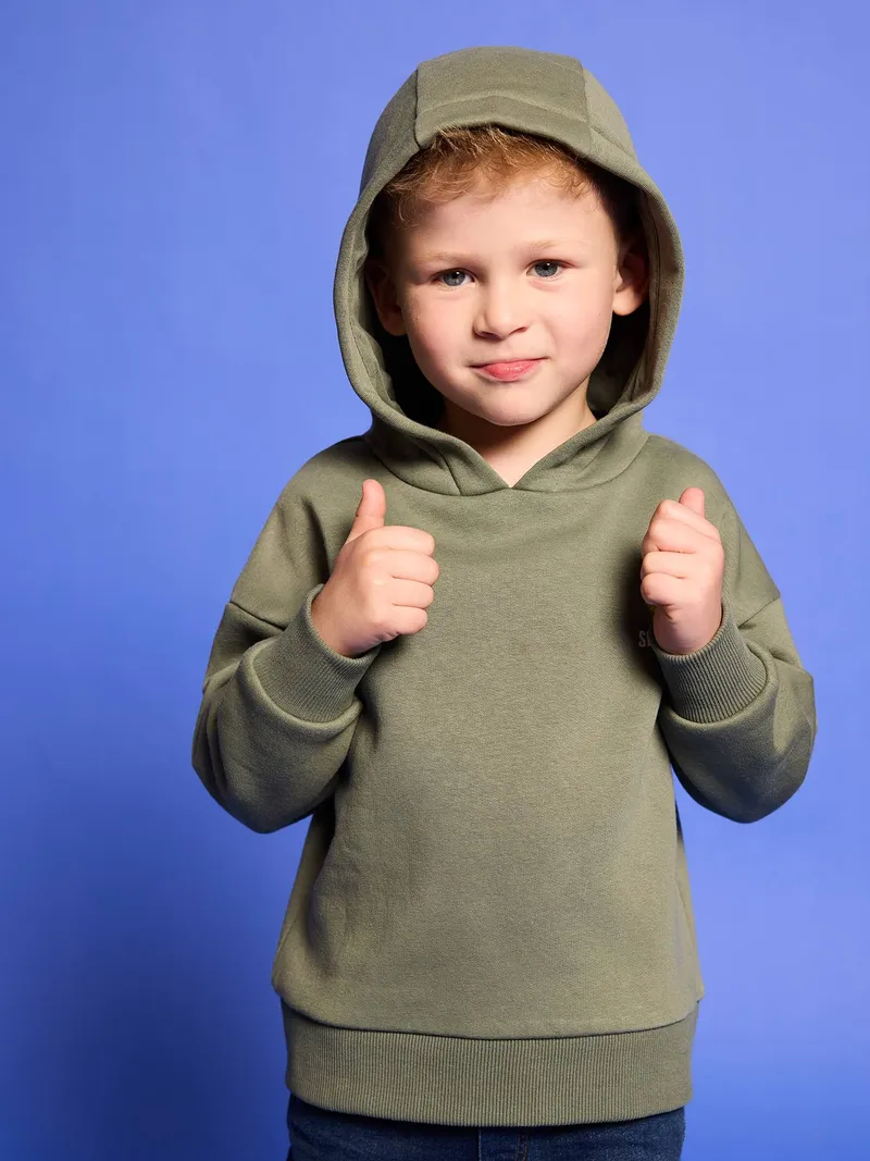 Vertbaudet Jungen Kapuzensweatshirt mit Print BASIC salbei, Salbeigrün, – Produktbild 2 von 4