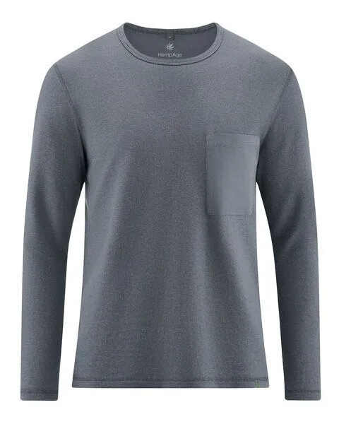HempAge HempAge Herren Langarmshirt mit Brusttasche Hanf/Biobaumwolle Normal Fit, Shale (grau), – Produktbild 3 von 4