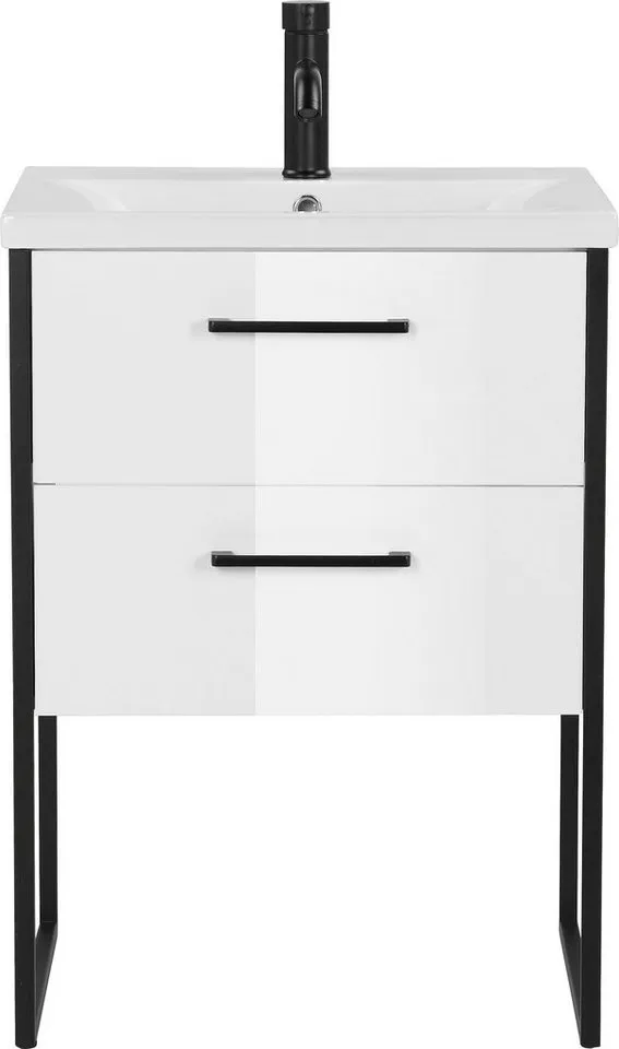 welltime Waschtisch Paris, Breite 60cm, Badmöbel Loft Design, Metall, inkl. Waschbecken, Weiß, – Produktbild 4 von 5