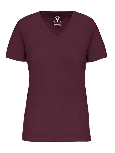 YTWOO YTWOO Basic Damen T-Shirt mit V-Ausschnitt aus Bio-Baumwolle in Conversion, Wine, – Produktbild 2 von 4