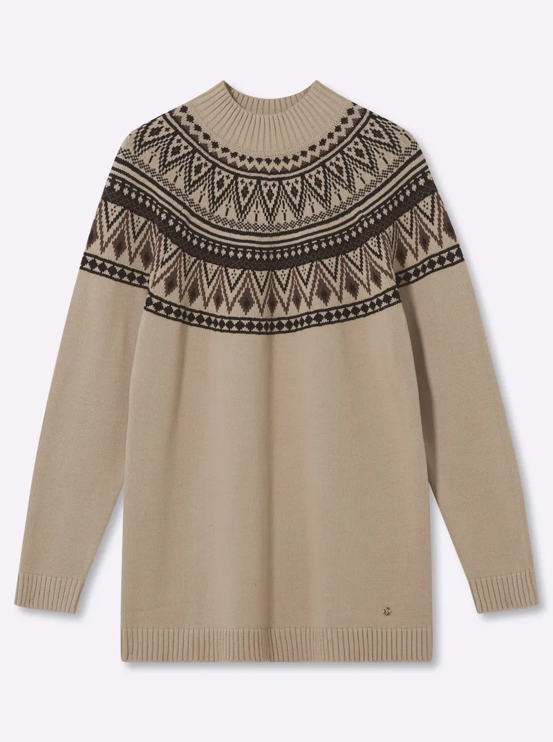 sheego Jacquardpullover, Beige-schoko-gemustert, – Produktbild 1 von 2