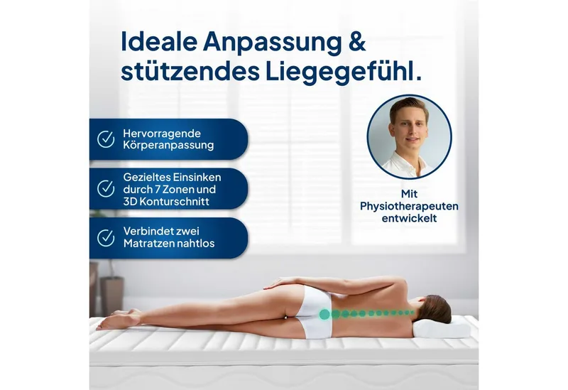 AM Qualitätsmatratzen, Topper 3D Deluxe Kaltschaum Topper, 7-Zonen, Ideal für Boxspringbetten, RG50, 8 cm hoch, Komfortschaum, 80x200 cm, Weiß, – Produktbild 2 von 5