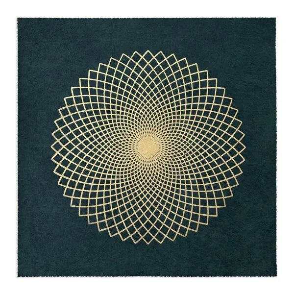 Veskor Cassiopeia Veskor Cassiopeia LOTUS DER LIEBE Heilige Geometrie Linoldruck | 40 x 40 cm | Lichtgold auf Smaragdgrün – Produktbild 1 von 4