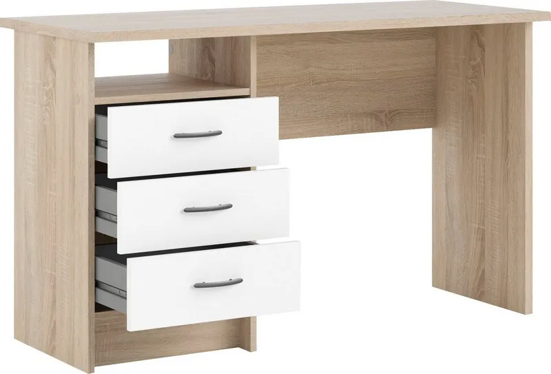 Home affaire Schreibtisch Function Plus, Arbeitstisch, Bürotisch, Computertisch mit 3 Schubladen, Breite 120 cm, Tiefe 48 cm, Weiß, – Produktbild 3 von 5