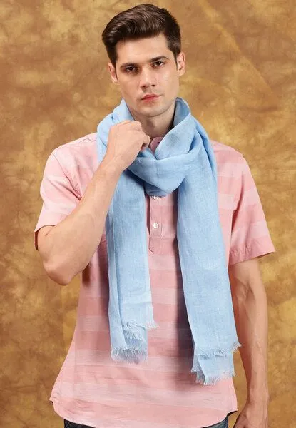 HeritageModa HeritageModa Handgefertigter Unisex-Leinenschal, Blau melange, – Produktbild 3 von 4