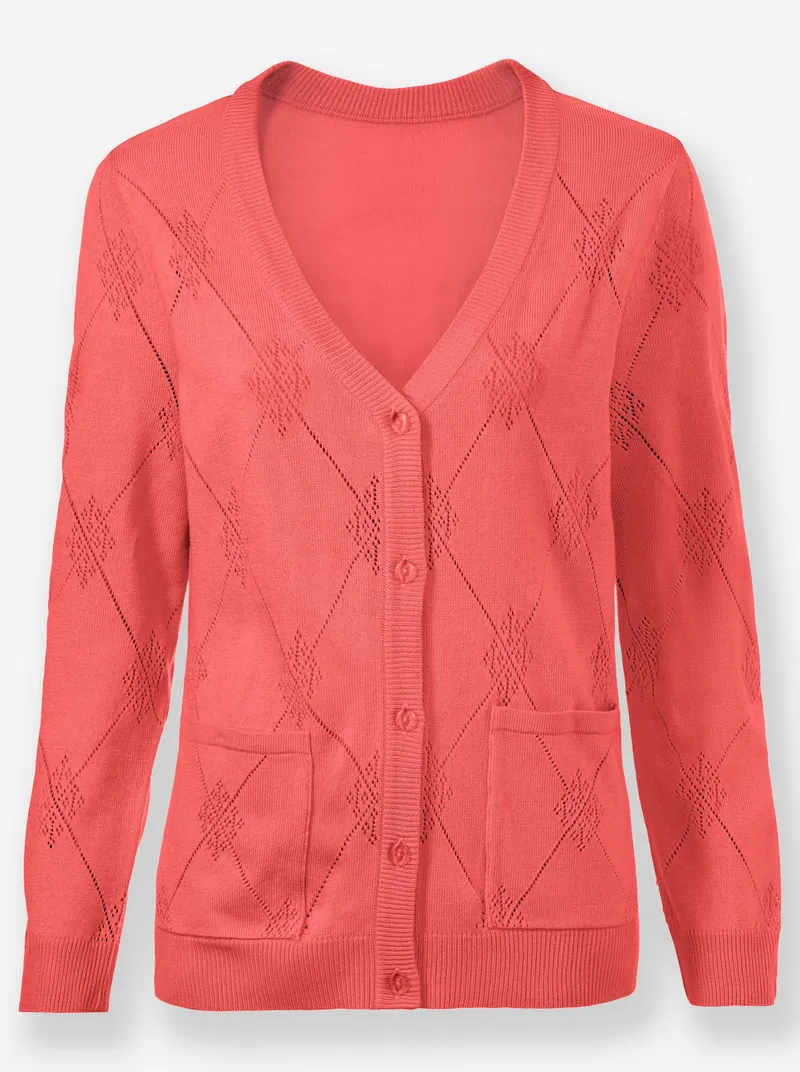 Witt Ajourstrickjacke, Koralle, – Produktbild 1 von 2