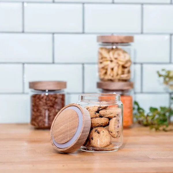 Econovo Econovo Vorratsgläser mit Holzdeckel | 500ml (Set 4-tlg.) | Kollektion Rund – Produktbild 3 von 4
