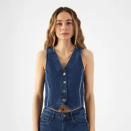 DAWN ASTRA Minimal Stretch - fitted frayed denim vest - Dark Blue - L – Produktbild 1 von 1