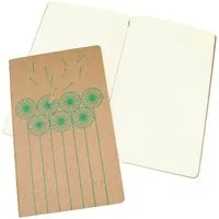 HANDGEDRUCKT HANDGEDRUCKT "Pusteblume" naturfarbenes Notizheft ca. DIN A5, Druckfarbe grün blanco, – Produktbild 1 von 1