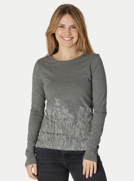 Peaces.bio - handbedruckte Biomode Peaces.bio - handbedruckte Biomode Langarmshirt Damen Mystic Iris, Dunkelgrau, – Produktbild 2 von 2