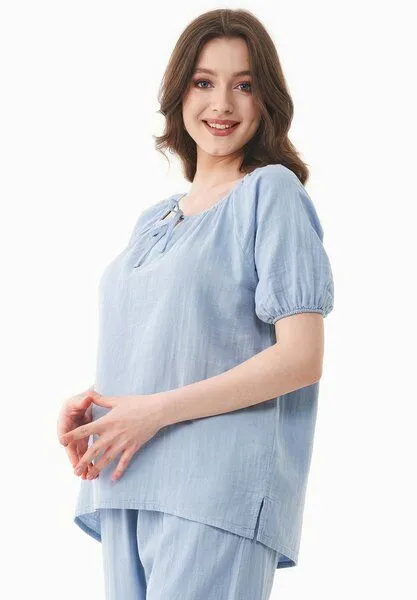 ORGANICATION ORGANICATION Musselin Bluse aus Bio-Baumwolle, Blau(ice blue), – Produktbild 4 von 4