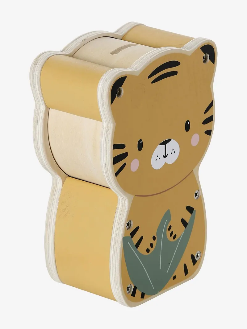 Vertbaudet Musik-Spardose TANSANIA in Tiger-Form Holz FSC®, Gelb, – Produktbild 2 von 2