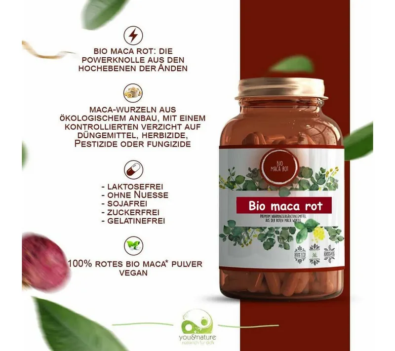 You&Nature Bio MACA rot 500 mg 300 Tabletten 100% Rotes Maca-Wurzelpulver Tabletten, 300 St., 150 g, Maca rot – Produktbild 3 von 3