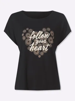heine Kurzarmshirt schwarz-beige-bedruckt – Produktbild 1 von 1