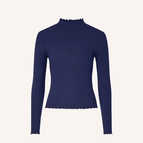 NORDLICHT NORDLICHT Geripptes Langarmshirt Lica mit kurzem Stehkragen, Dunkelblau (blau), – Produktbild 2 von 4