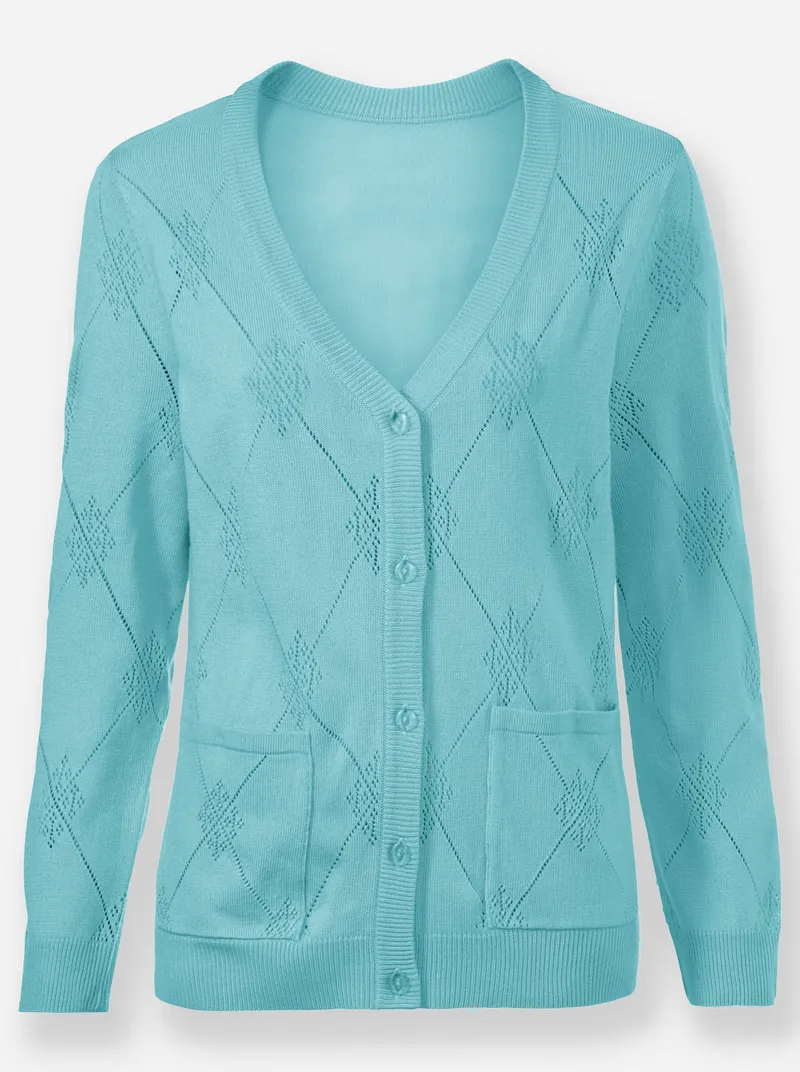 Witt Ajourstrickjacke, Aquamarin, – Produktbild 1 von 2