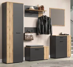 Furn.Design Garderoben-Set Avila, (in grau/Anthrazit mit Evoke Eiche Staboptik, Komplett-Set 6-teilig), variable Inneneinteilung – Produktbild 1 von 1