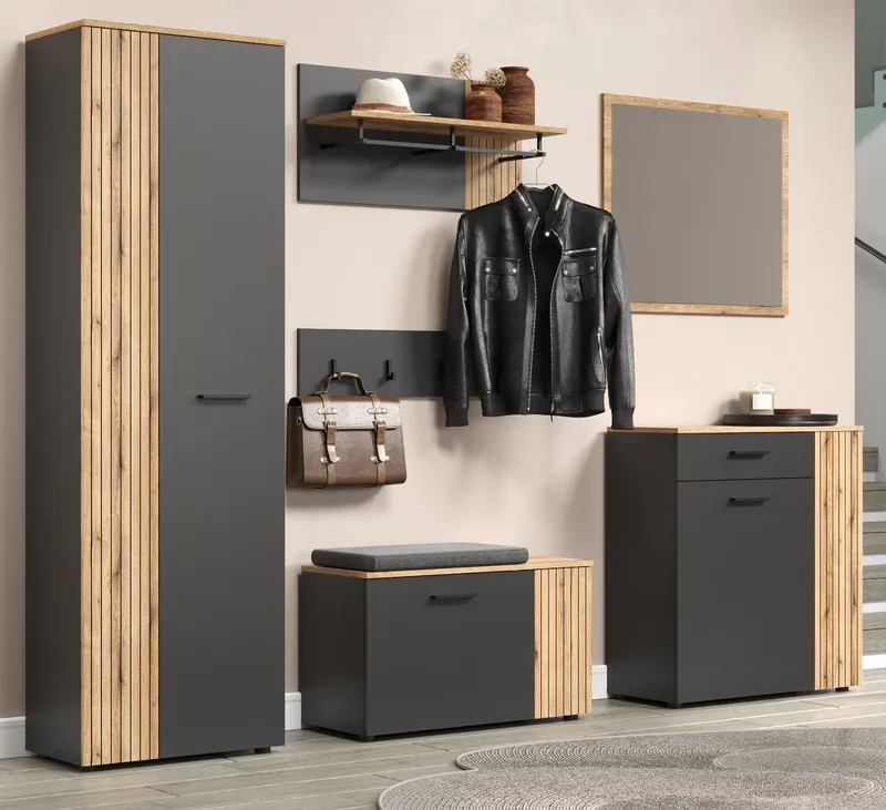 Furn.Design Garderoben-Set Avila, (in grau/Anthrazit mit Evoke Eiche Staboptik, Komplett-Set 6-teilig), variable Inneneinteilung, Grau, – Produktbild 1 von 5