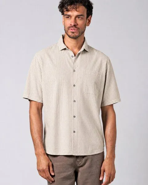 HempAge HempAge Kurzarmhemd Herren Hanf/Biobaumwolle, Distel(beige), – Produktbild 1 von 4