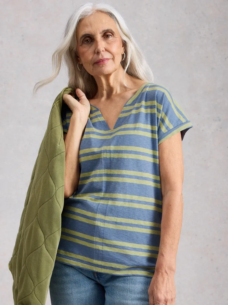 White Stuff T-Shirt Nelly mit Keilausschnitt - 42, Blau multi, – Produktbild 3 von 4