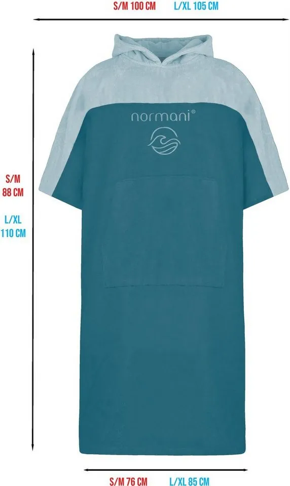 normani Badeponcho Damen Surfer Poncho Kuta, Bio-Baumwolle, Kapuze, Schlupf, Badeponcho aus 100 % saugstarker Bio-Baumwolle, Blau, – Produktbild 1 von 5