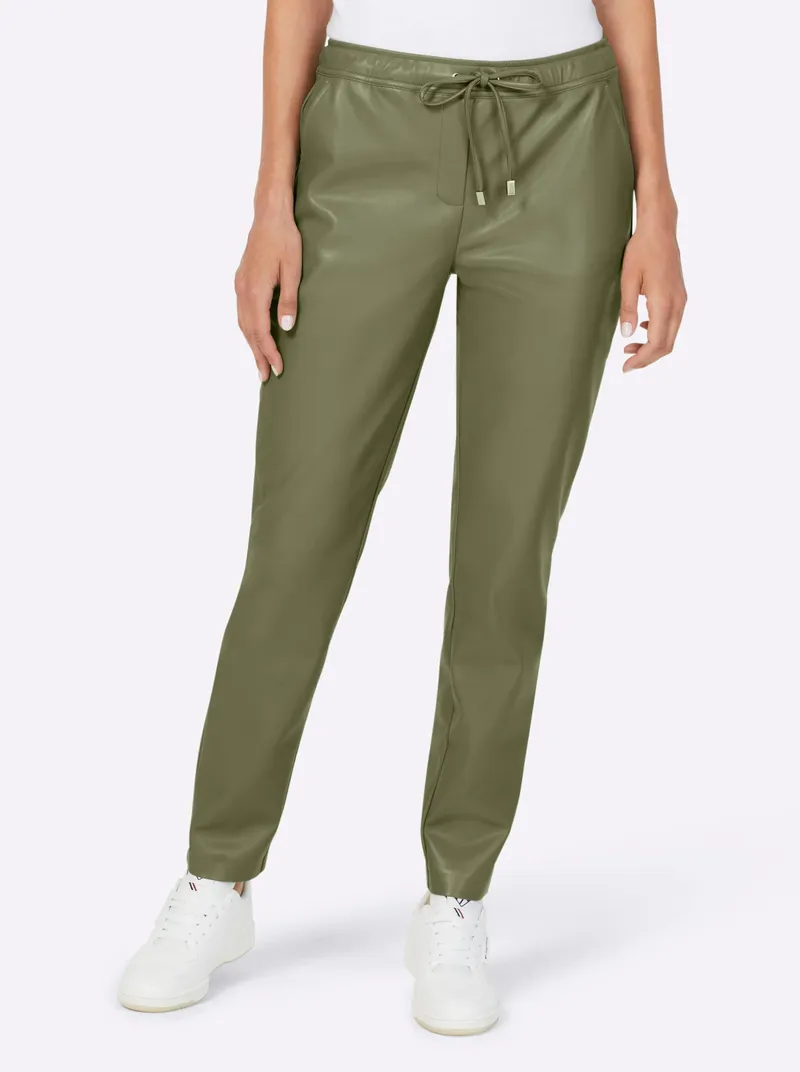 heine Lederimitathose, Khaki, – Produktbild 1 von 3
