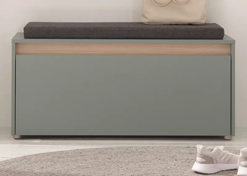 Furn.Design Schuhbank Center (Garderobenbank in Salbei Grün mit Eiche, 100 x 45 cm), mit 4 Fächern, Grün, – Produktbild 3 von 5