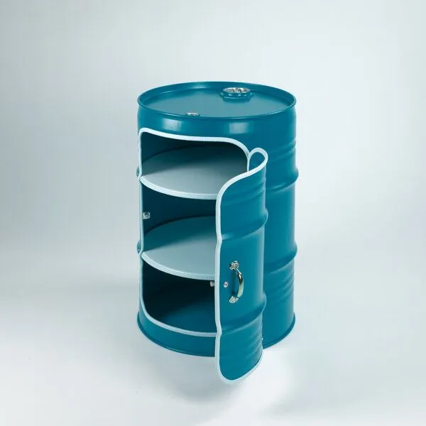 Lockengelöt Lockengelöt Nachttisch/Couchtisch mit Tür aus einem kleinen Ölfass, Ocean blue, – Produktbild 4 von 4