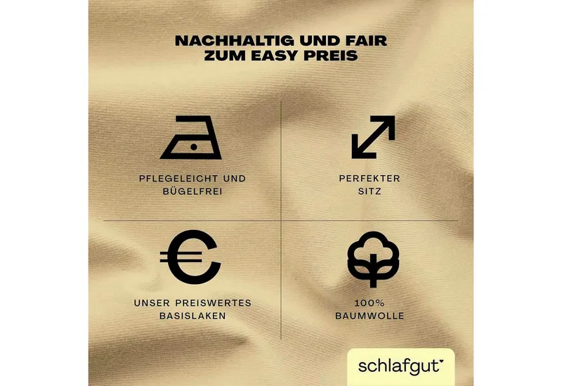 Schlafgut Schlafgut Spannbettlaken EASY JERSEY Bettlaken, 150 g/m², 100% Baumwolle, Spannbetttuch, Jersey, Gummizug: rundum, (1 Stück), Spannbettlaken bis 22 cm Höhe, bügelfrei, pflegeleicht, perfekter Sitz, Gelb, – Produktbild 5 von 5