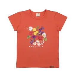 Walkiddy Kinder T-Shirt GOTS-zertifiziert aus Bio-Baumwolle, orange mit Wild-Flowers-Motiv, kurzarm – Walkiddy, weich & hautfreundlich – Produktbild 1 von 1