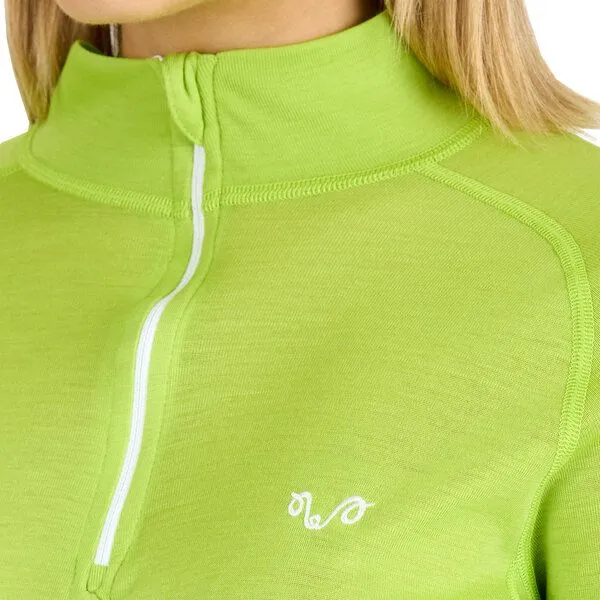 Woolona Woolona Merino Langarmshirt Damen - VEGA - 100% Merinowolle (Zip), Leuchtgrün, – Produktbild 2 von 4