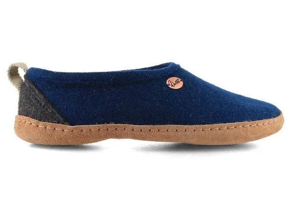 WoolFit WoolFit Homeoffice Hausschuhe 'Highland' aus 100% Wolle mit vegetabiler Ledersohle, Blau, – Produktbild 3 von 4