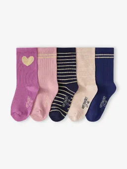 Vertbaudet 5er-Pack Socken Mädchen mit Glitzereffekt und Herzmotiv – Produktbild 1 von 1