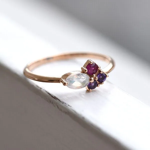 Eppi Eppi Ring mit Mondstein, Rubin und Amethysten Lowri, Rosa, – Produktbild 1 von 4