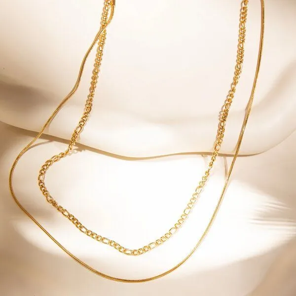 ELEKTROPULLI ELEKTROPULLI Layering Kette, 1mm und 2,5mm schmal, 42 cm, Gold, – Produktbild 1 von 4
