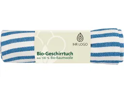 Memo memo Geschirrtuch aus Bio-BW, Fairtrade, 50x70 cm, blau gestreift, individuelle Banderole – Produktbild 1 von 1