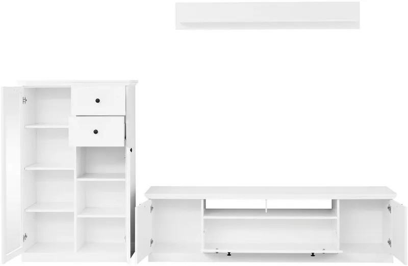 Home affaire Wohnwand Örebro, (Set, 3-St), zeitloser Landhausstil, mit Vollauszug, Beleuchtung optional, Weiß, – Produktbild 3 von 5