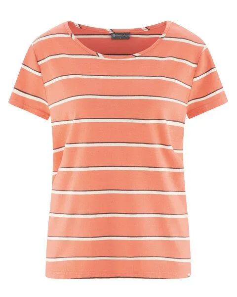 HempAge HempAge Damen Streifen T-Shirt Hanf/Biobaumwolle, Peach(orange), – Produktbild 1 von 4