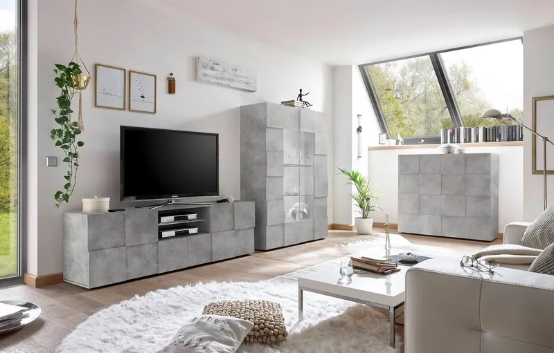 Home affaire Lowboard Dama Breite 181 cm, TV-Board 2 Türen, 1 Schubkasten, TV-Schrank, Front in 3D-Optik, viel Stauraum, verschiedene Farben, Grau, – Produktbild 6 von 8