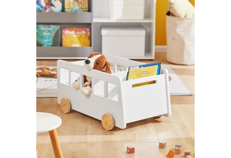 SoBuy Bücherregal KMB41, Spielzeugtruhe Kinderzimmerregal mit Rollen, Bücherregal Kinder, Kinderregal Aufbewahrungsregal für Kinder Bücherständer Spielzeugregal, Weiß, – Produktbild 3 von 5