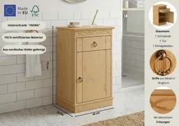 OTTO home Unterschrank Indra, Badschrank, Badmöbel, Badezimmerschrank (B/T/H: 46/32/73 cm) aus massiver Kiefer, mit Schublade, FSC®-zertifiziert – Produktbild 1 von 1